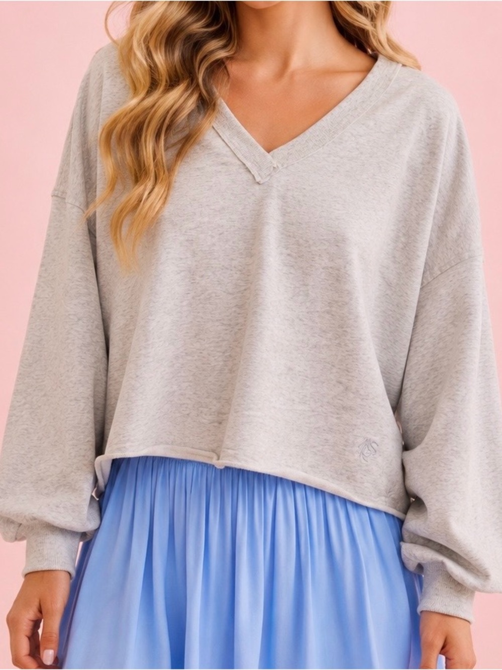 NEW Altar’d State AS Revival Gray Long Sleeve V-Neck Tee Size XS NWT